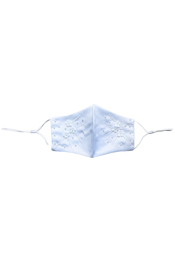 Rain Kids Big Girls White Pearl Beaded Flower Accent Satin Mask - SophiasStyle.com